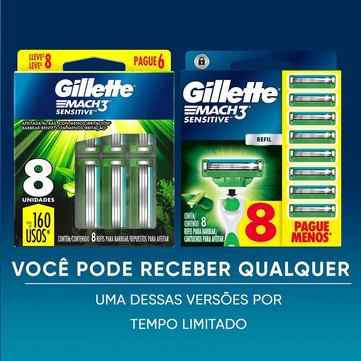 Gillette Mach3 Sensitive Carga Aparelho de Barbear com Aloe 8 Unidades - Imagem 8