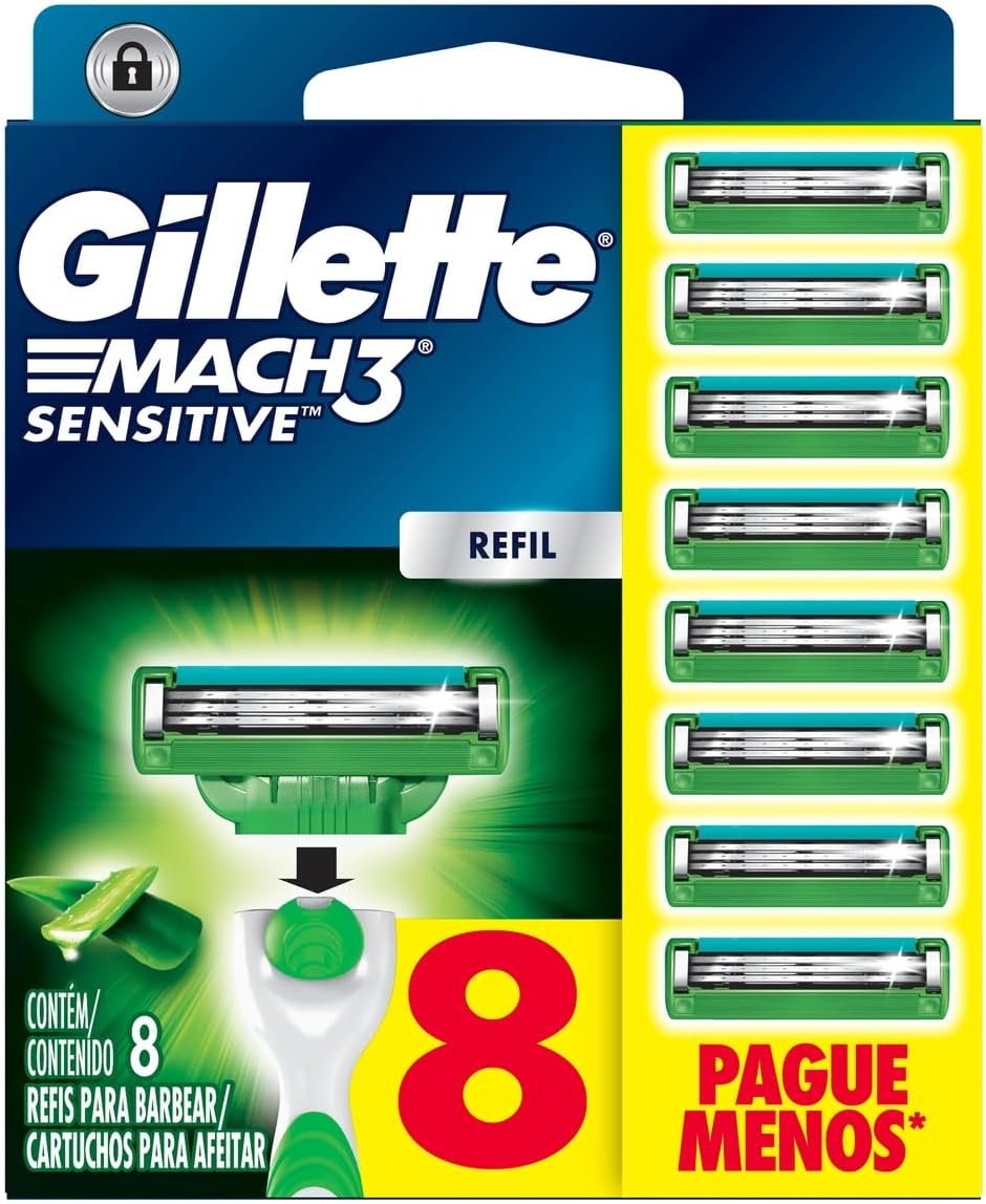Gillette Mach3 Sensitive Carga Aparelho de Barbear com Aloe 8 Unidades - Imagem 9